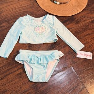 Cat & Jack Blue Rashguard Swim Set with Floral Design